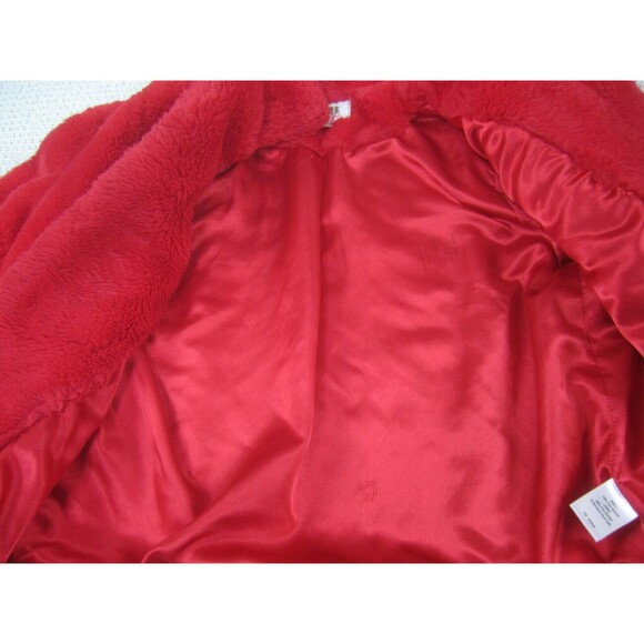 GB Girls Jacket Youth XL 14/16 Red Fleece Open Fuzzy Polyester Pockets Coat - Picture 8 of 16